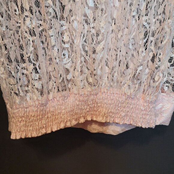 Vintage Pink Lace Blouse Top Surplice Sheer Drop Waist Sugar Free - Picture 11 of 11